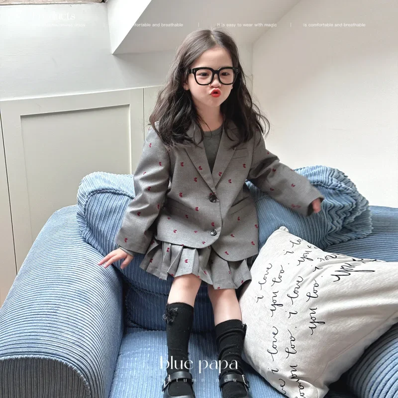 

Girls Suits 2024 Autumn New Childrens Clothes Girls Baby College Style Suit Pleated Skirt Two-piece Set Casual Simple Daily