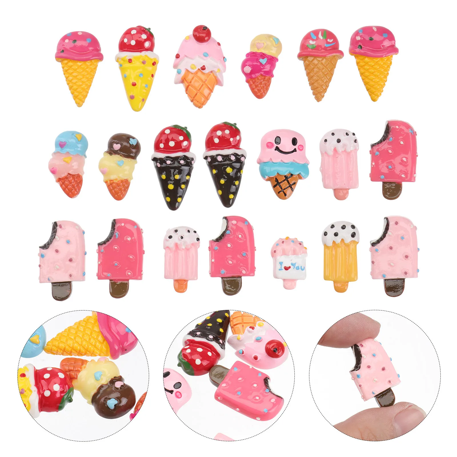 20pcs Ice-Cream Decorations Resin Craft Ornaments For Home Decor Kids Diy Colorful Adornment Creative Ice Cream Shaped Ornament