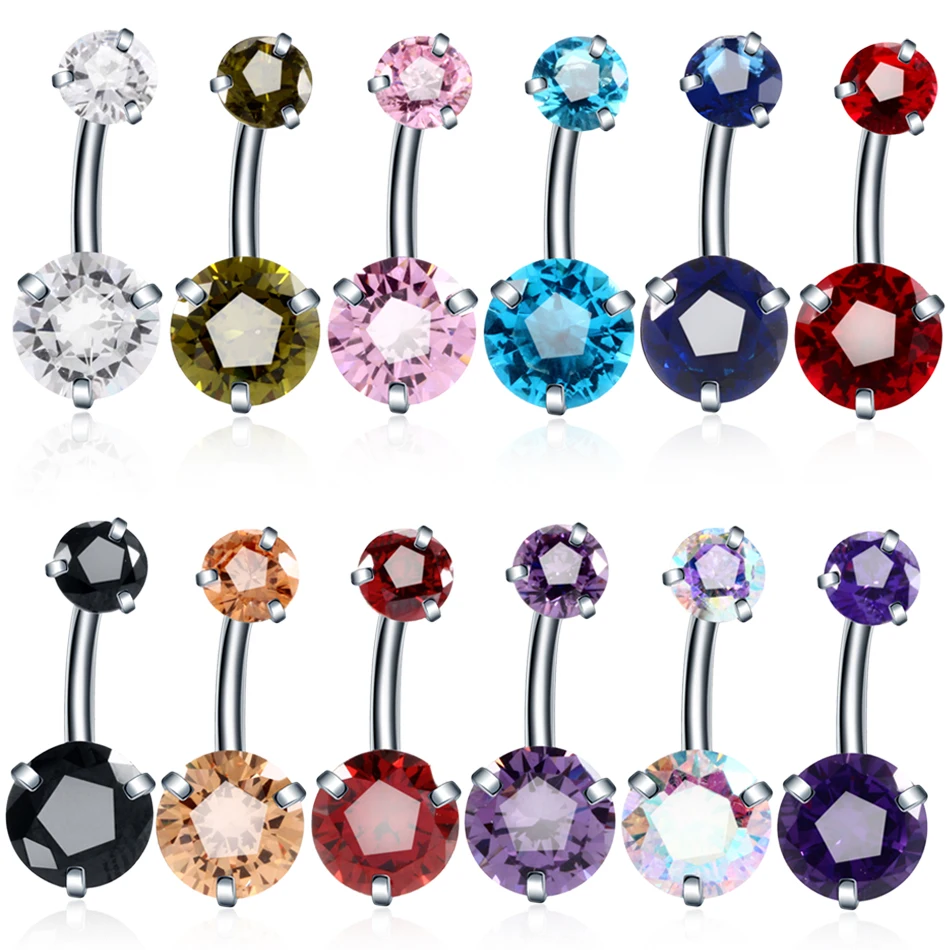 1PC Surgical Steel Crystal Belly Button Piercings 14G Heart Belly Piercing CZ Navel Ring Nombril Belly Rings Sexy Women Jewelry