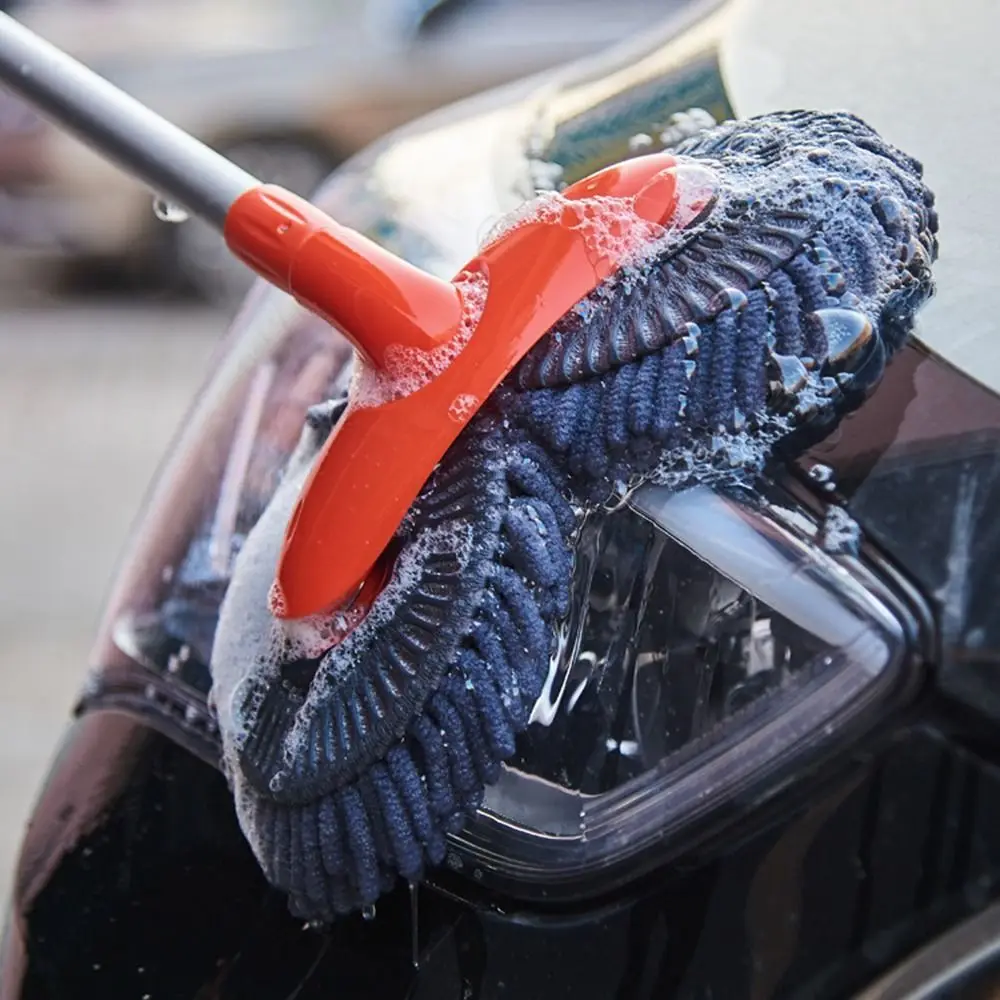 Vadrouille de lave-auto à double tête de brosse, manche long télescopique à trois sections, brosse de livres de voiture, rotation flexible à 360 °, super absorbante