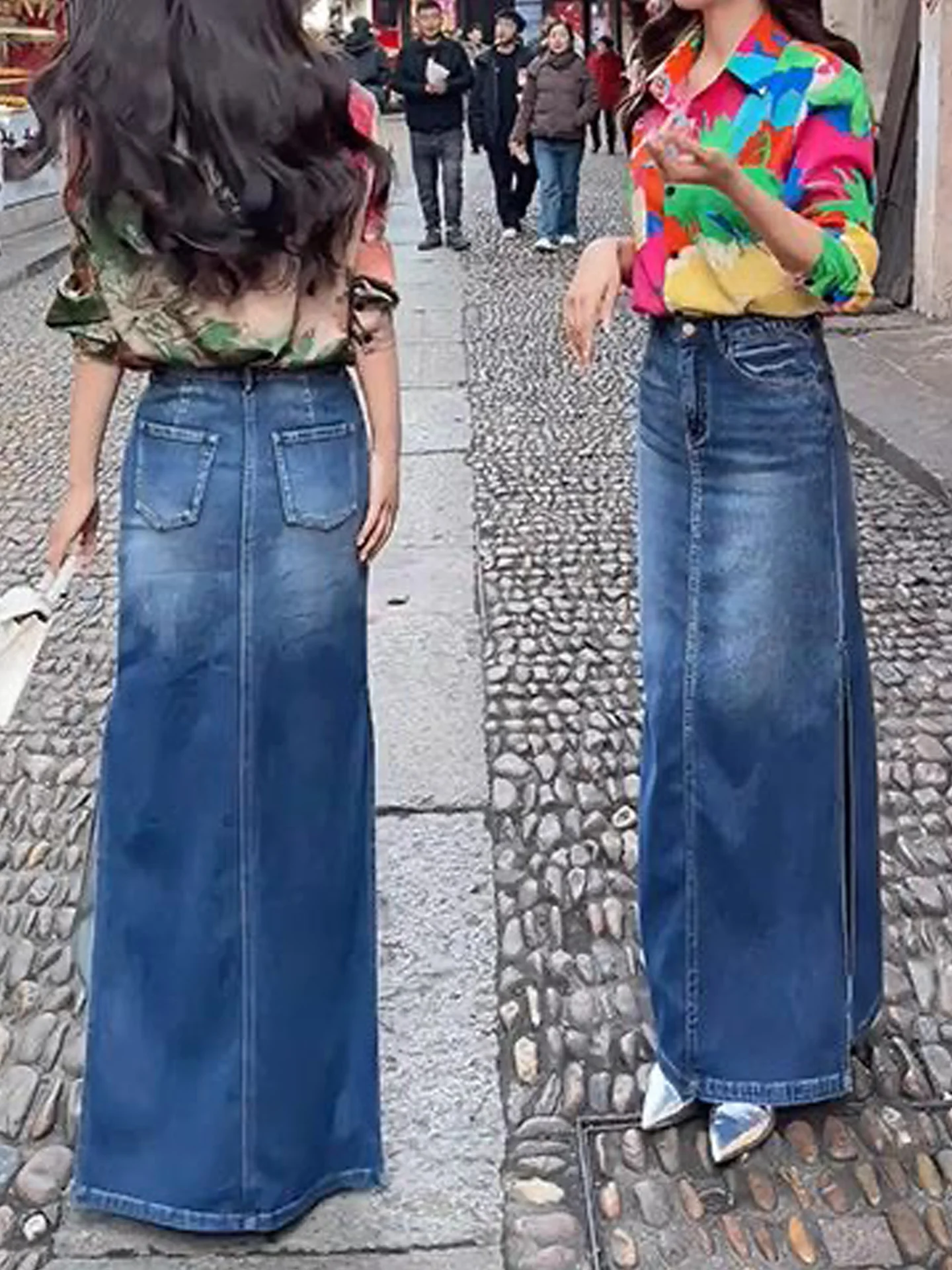 

Retro High Waist Slit Denim Skirt Women's Summer New Style Slimming Versatile Long Skirt European Style Casual A-Line Skirt