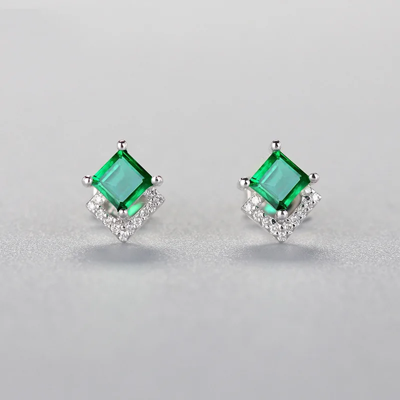 

New Exquisite Fashion Emerald Tourmaline Square Gemstone Earrings for Women Versatile Trendy Korean Style Ear Jewelry