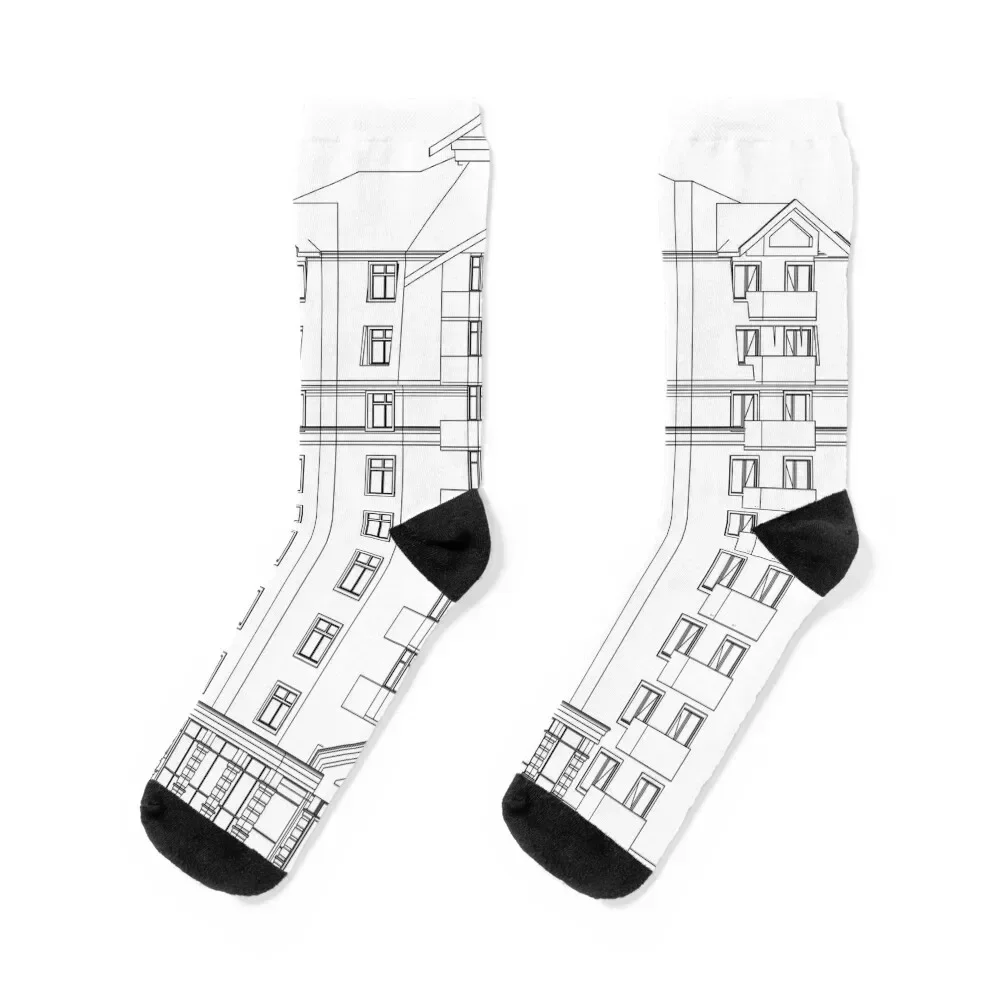 

Multistory building facades, detailed architectural technical drawing, vector blueprint Socks shoes kids Socks For Men Women's