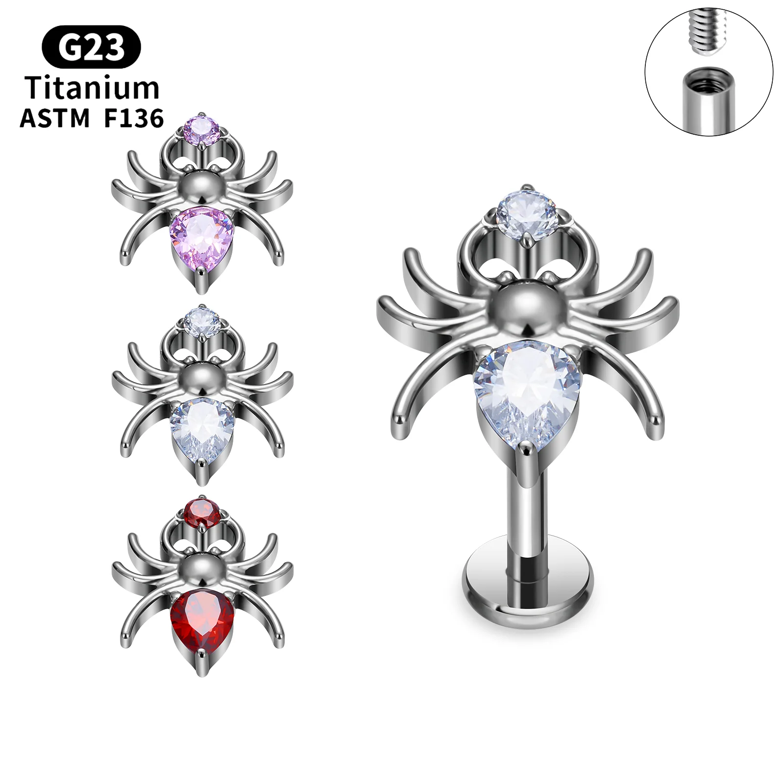 

G23 Titanium Stud Earrings 16G Spider Shape Thread Ear Tragus Cartilage Helix Conch Labret Lip Piercing Body Jewelry