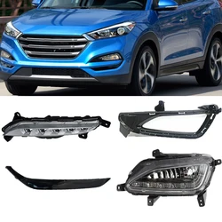 For Hyundai Tucson 2015 2016 2017 2018 LED DRL Fog Lights Assembly Car Front Bumper Daytime Running Light Fog Fog Light Cover