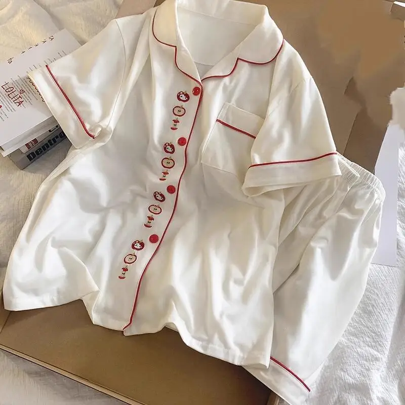 

Новые летние женские пижамы в стиле кавайи с мультяшным принтом, свободные, с коротким рукавом, для дома, молодежные, удобные, приятные для кожи, мягкие комплекты ﻿