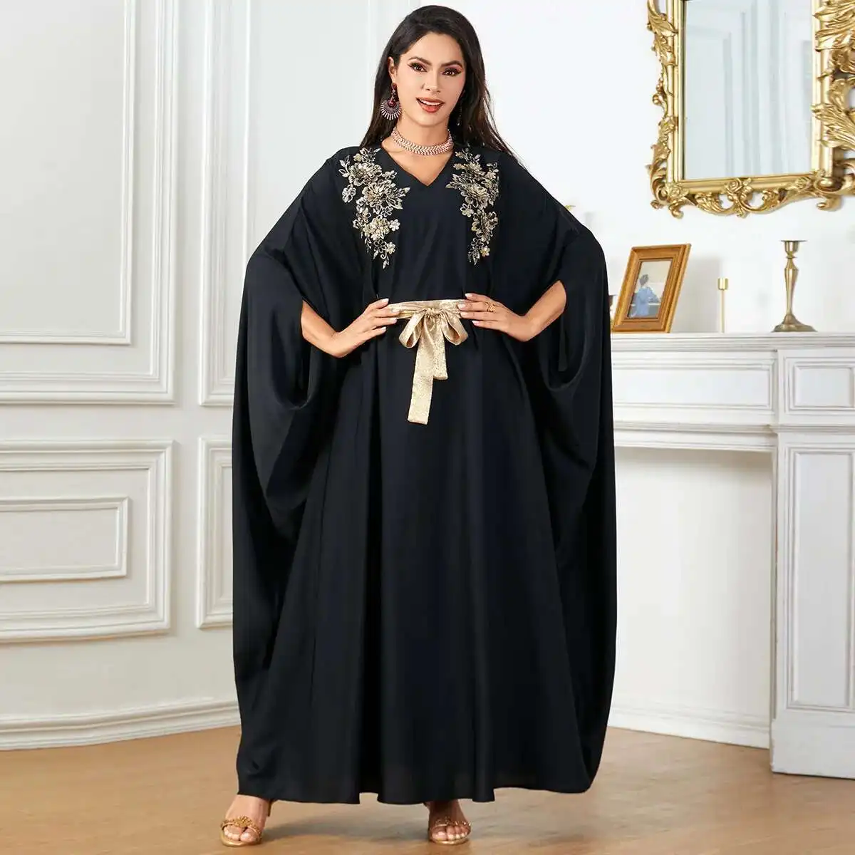 

4044 Fashion Loose Dubai Women's Long Dress Batwing Sleeve Muslim Robe Plus Size Dress Abaya Ramadan Dubai Luxury Islam Elegant