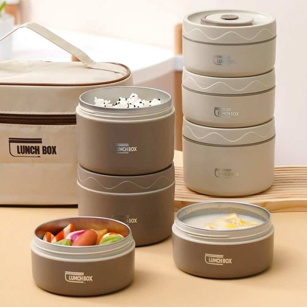 Stainless Steel Insulated Lunch Box Insulated Bucket Microwave with Lid Round Food Grade Bento Lunch Box