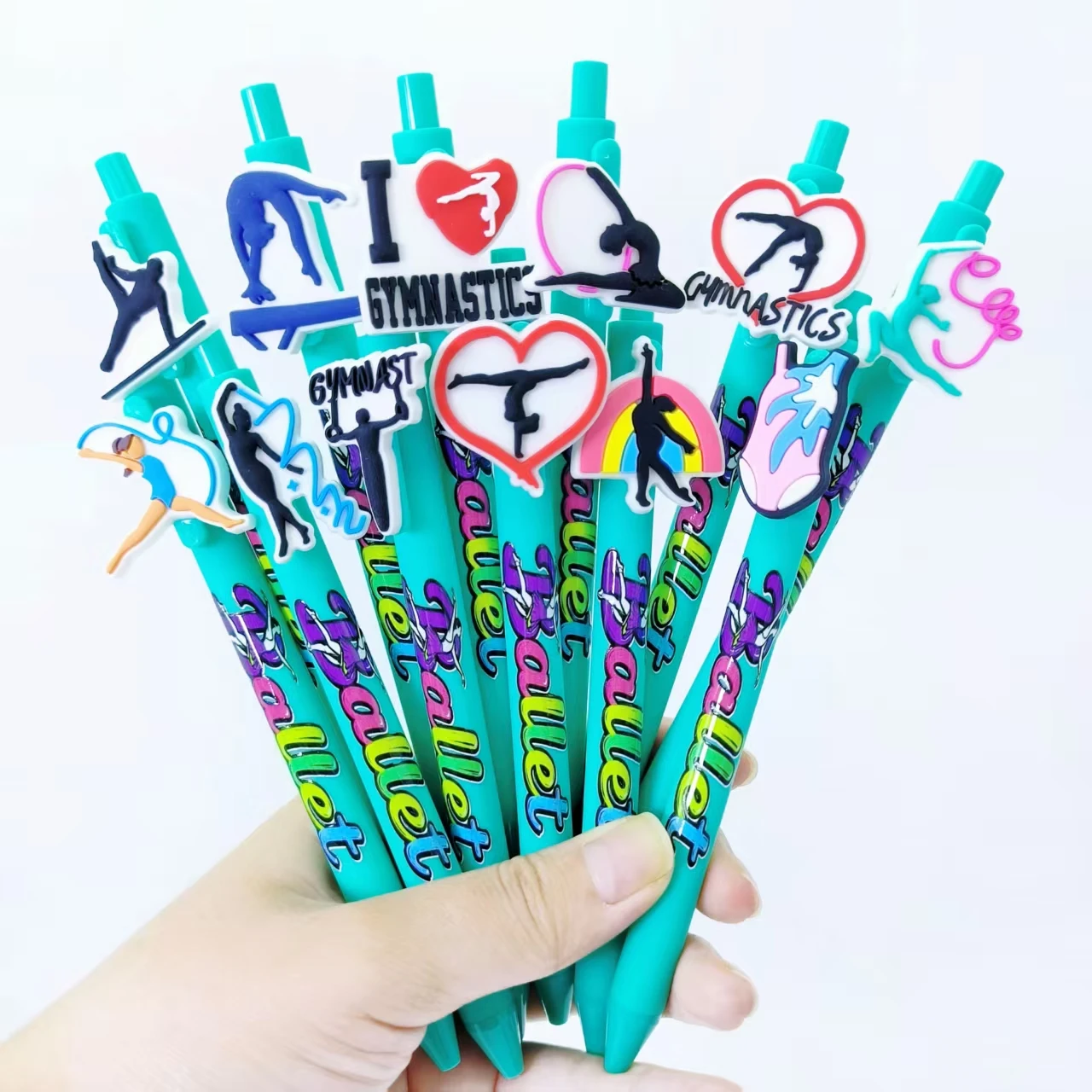 

6/12 шт. шариковая ручка на тему балетной девушки, сине-зеленый держатель для ручек, серия шариковых ручек для офиса и обучения, специальная ручка для письма