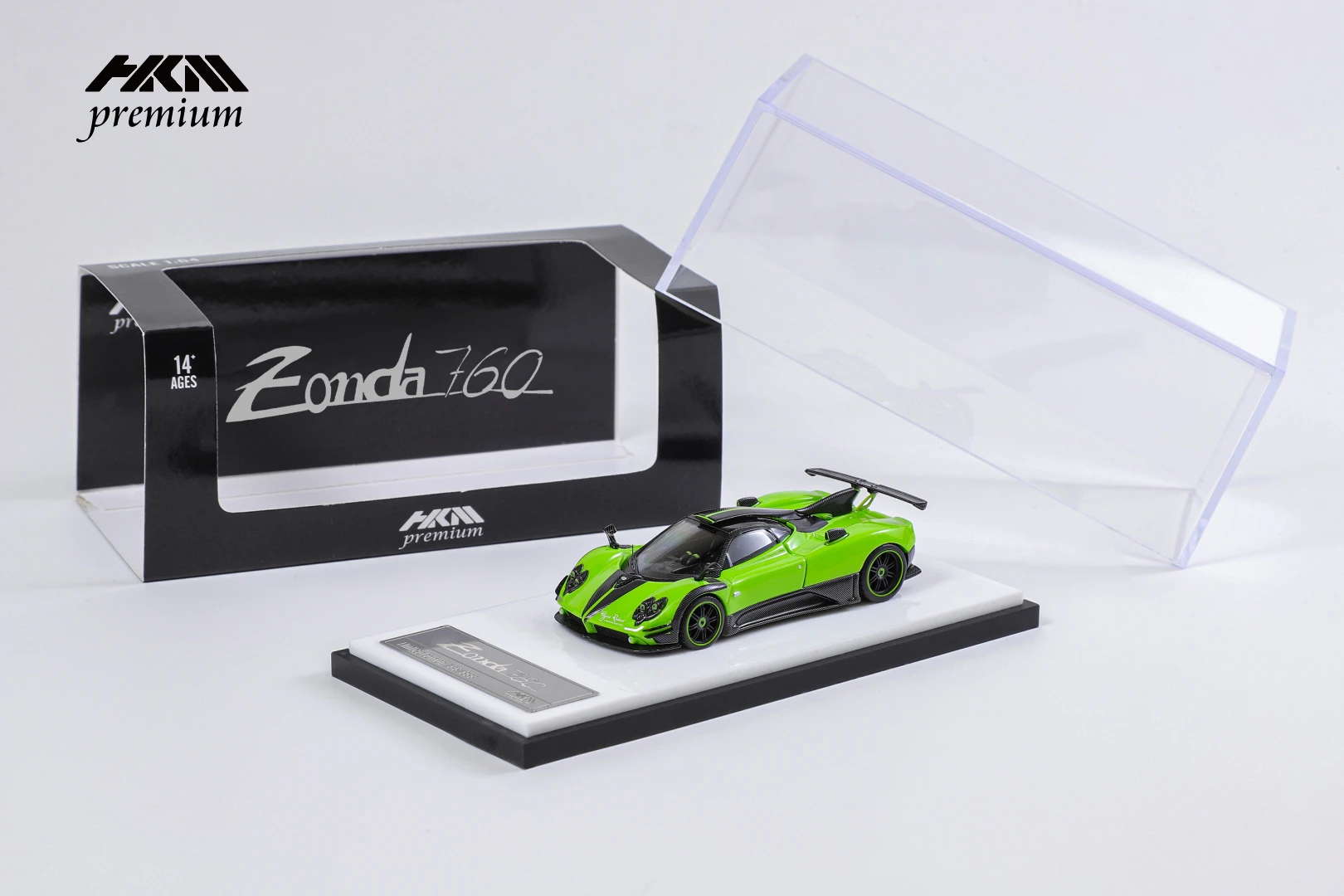 **Vorbestellung **HKM 1:64 Zonda 760 Berlinetta 2014 Weiß/Grünes Druckguss-Modellauto