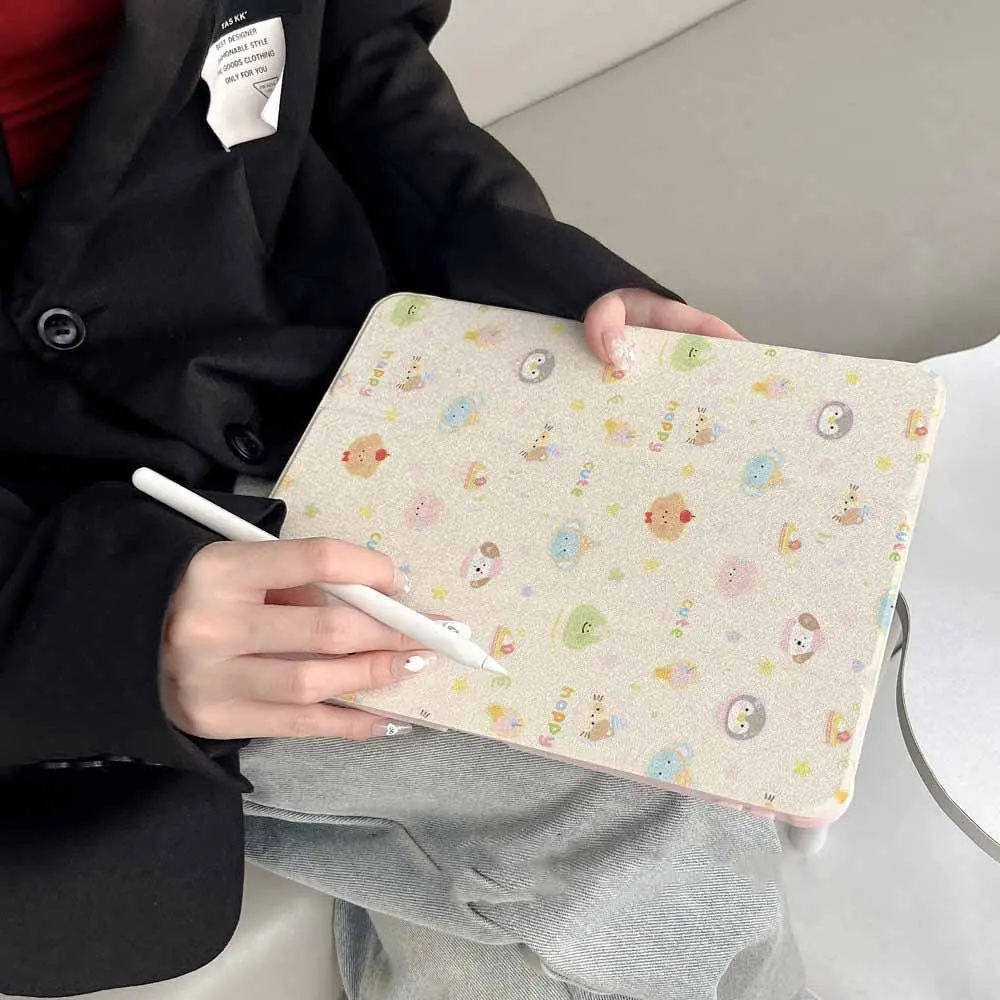 Korean Ins Colorful Animals Case For iPad Pro 11 13in 2025 iPad Pro 12.9in Air7 10th 11th M4 M5 MINI 3Fold Makeup Mirror Cover
