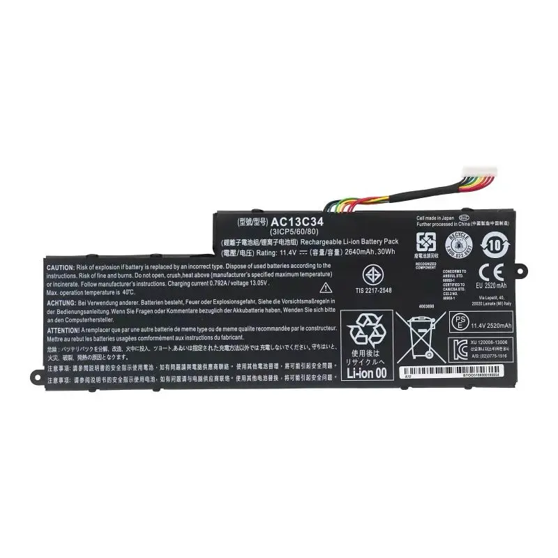 AC13C34 Laptop Battery for Acer Aspire V5-122P V5-132 E3-112 E3-111 ES1-111M MS2377 KT.00303.005 31CP5/60/80 11.4V 30Wh/2640mAh