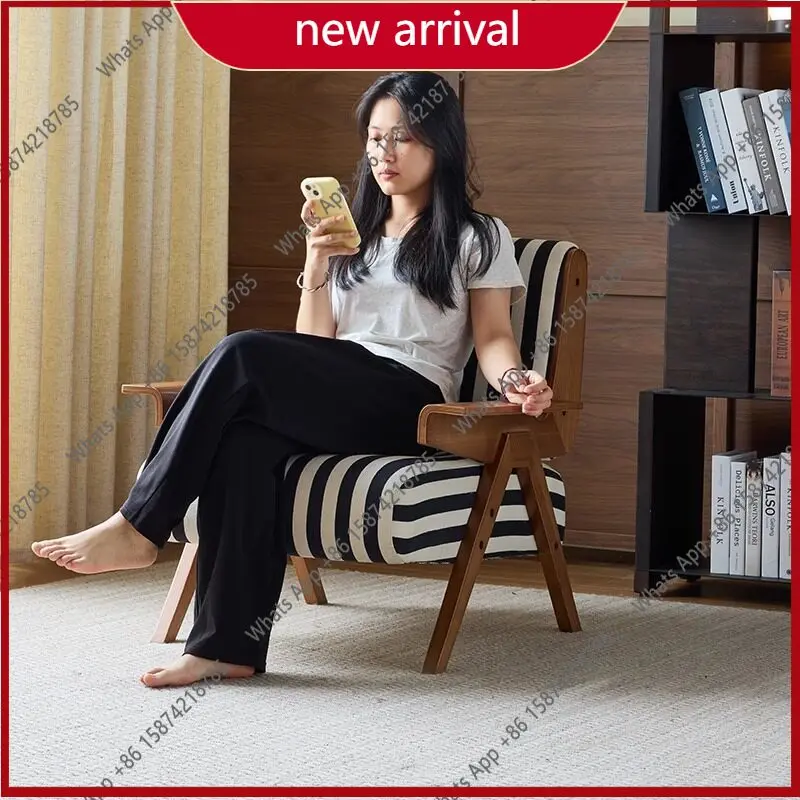 ff Medieval single chair retro single sofa chair living room balcony Nordic solid wood leisure chair designer zebra