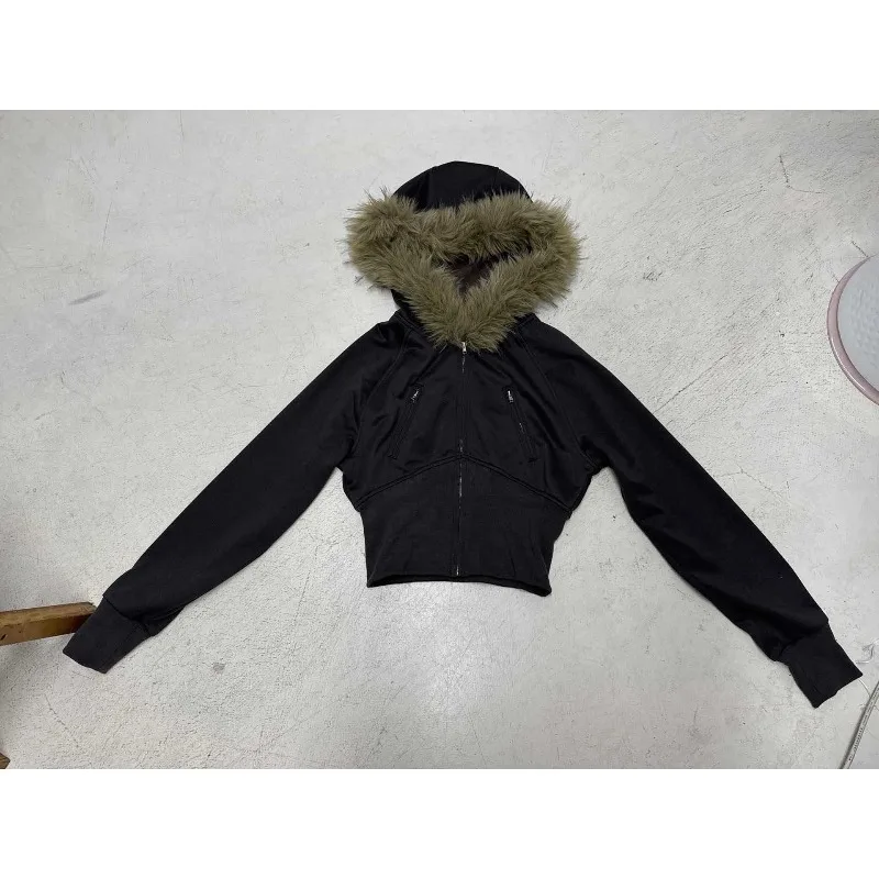 2025 Autumn Winter New High Street Style Fleece Patchwork Hoodie Jacket Fashion Outerwear Women Clothing Y2k Casual Slim Coat