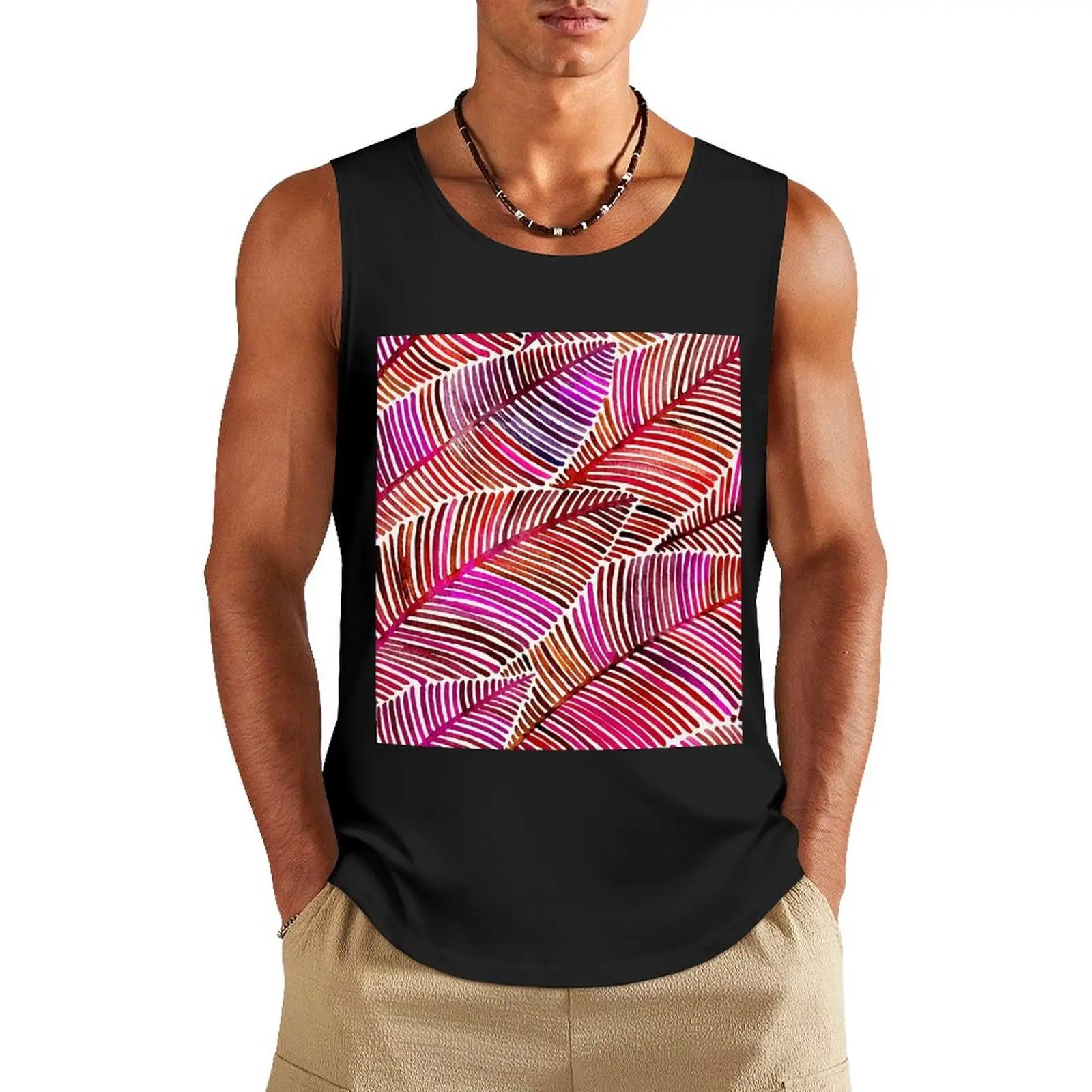 

Tropical Leaves – Fuchsia Palette Tank Top Male clothes sleeveless Men's t-shirts