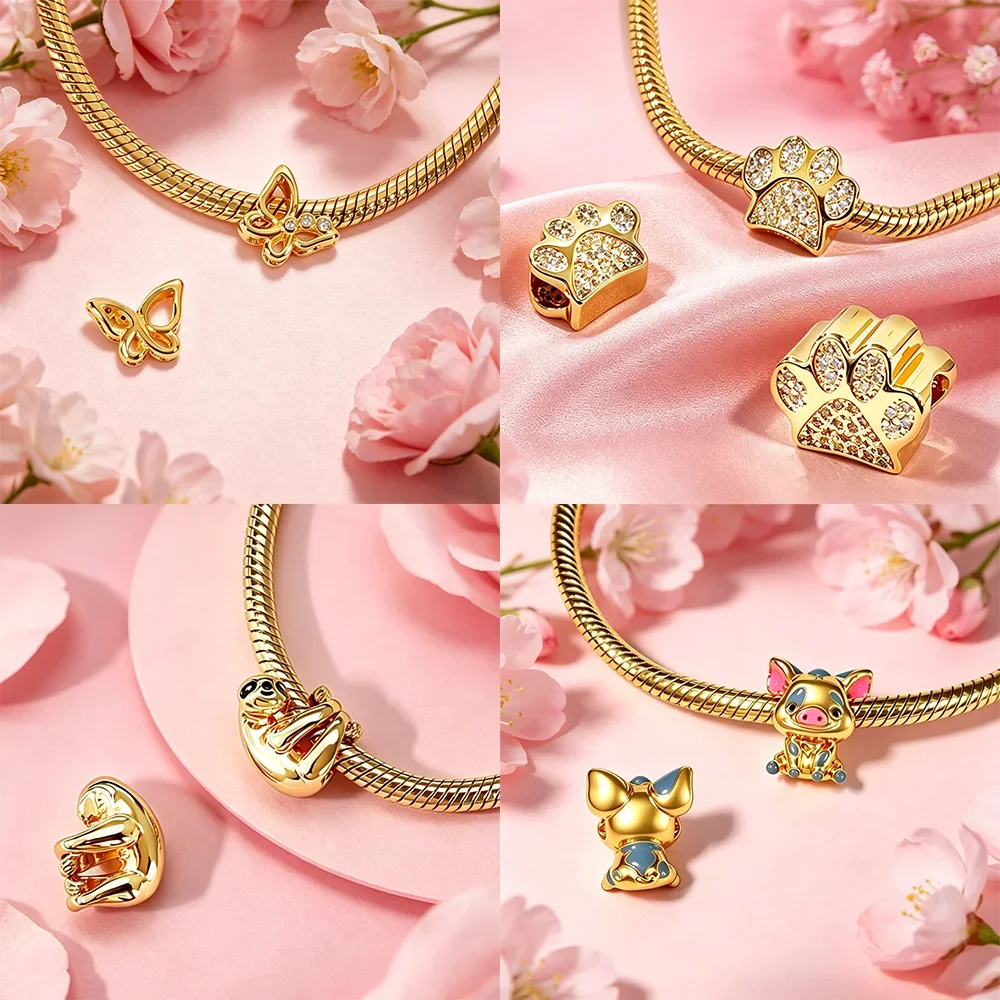 Pig Paw Crocodile Sloth Dog Original Charms 925 Sterling Silver Beads Fit Bracelets Bag Keychain Charms Diy Women Gift Accessory