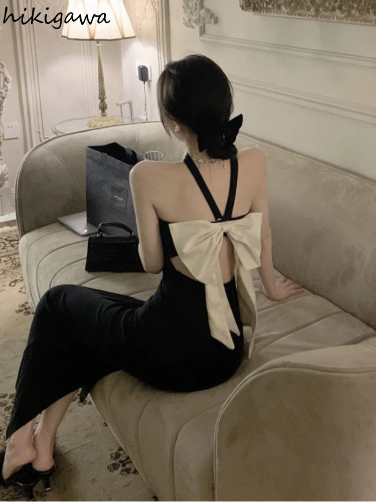 Женское платье-туника без рукавов, с открытой спиной и бантом