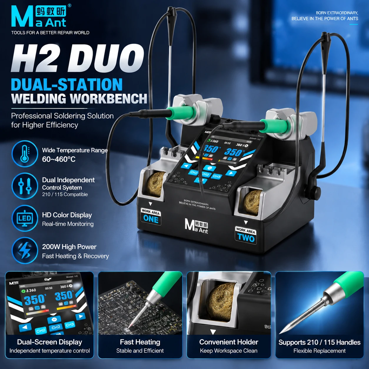 MaAnt H2 DUO Electrode Welding Dual-Position Welding Station for Phone Repair Motherboard PCB Jumper Wire Soldering Welding Tool