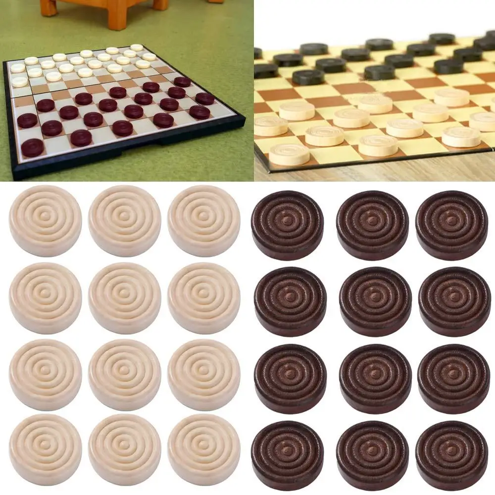 

24Pcs/set International Checker Pieces Set Delicate Standard Chess Game Accessories Round Education Wooden Checker Pieces
