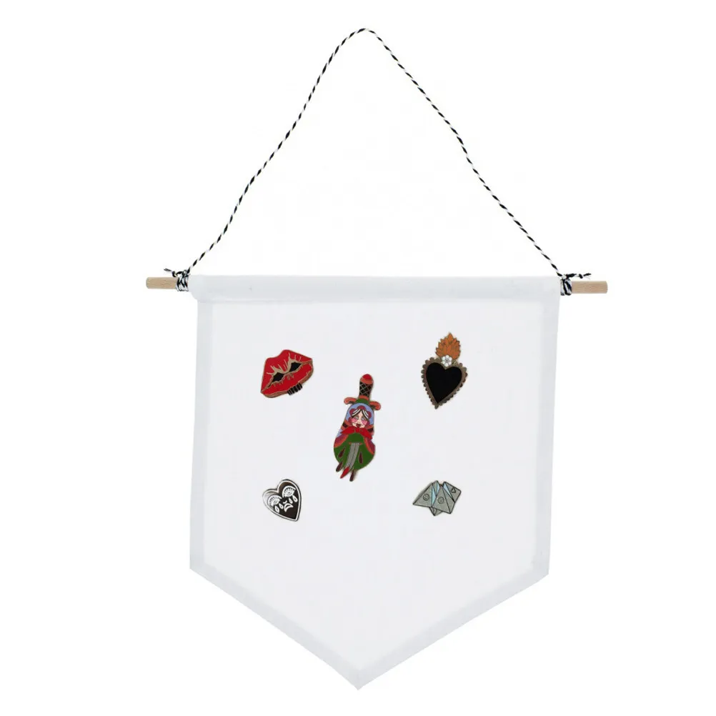 Pin Display Canvas Natural Cotton Pennant Banner White Medium Enamel Lapel Badge Flag Blank Wall Hanging for Home Office