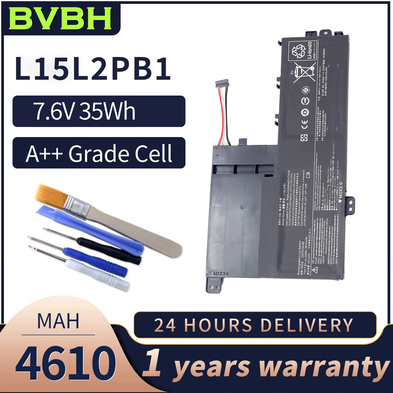 BVBH New L15L2PB1 7.6V 35Wh 4610mAh Laptop Battery for Lenovo Yoga 510-14IKB/510-15ISK Series  L15M2PB1/L15C2PB1 Battery
