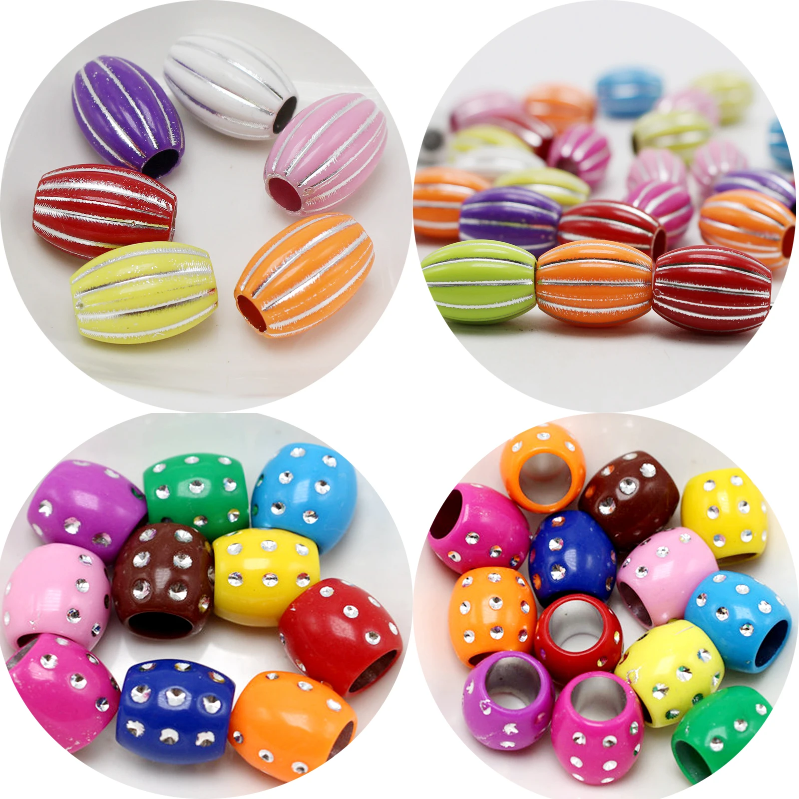 50pcs Mixed Color Sparkling Silver Acrylic Oval Tube Beads with Big Hole
