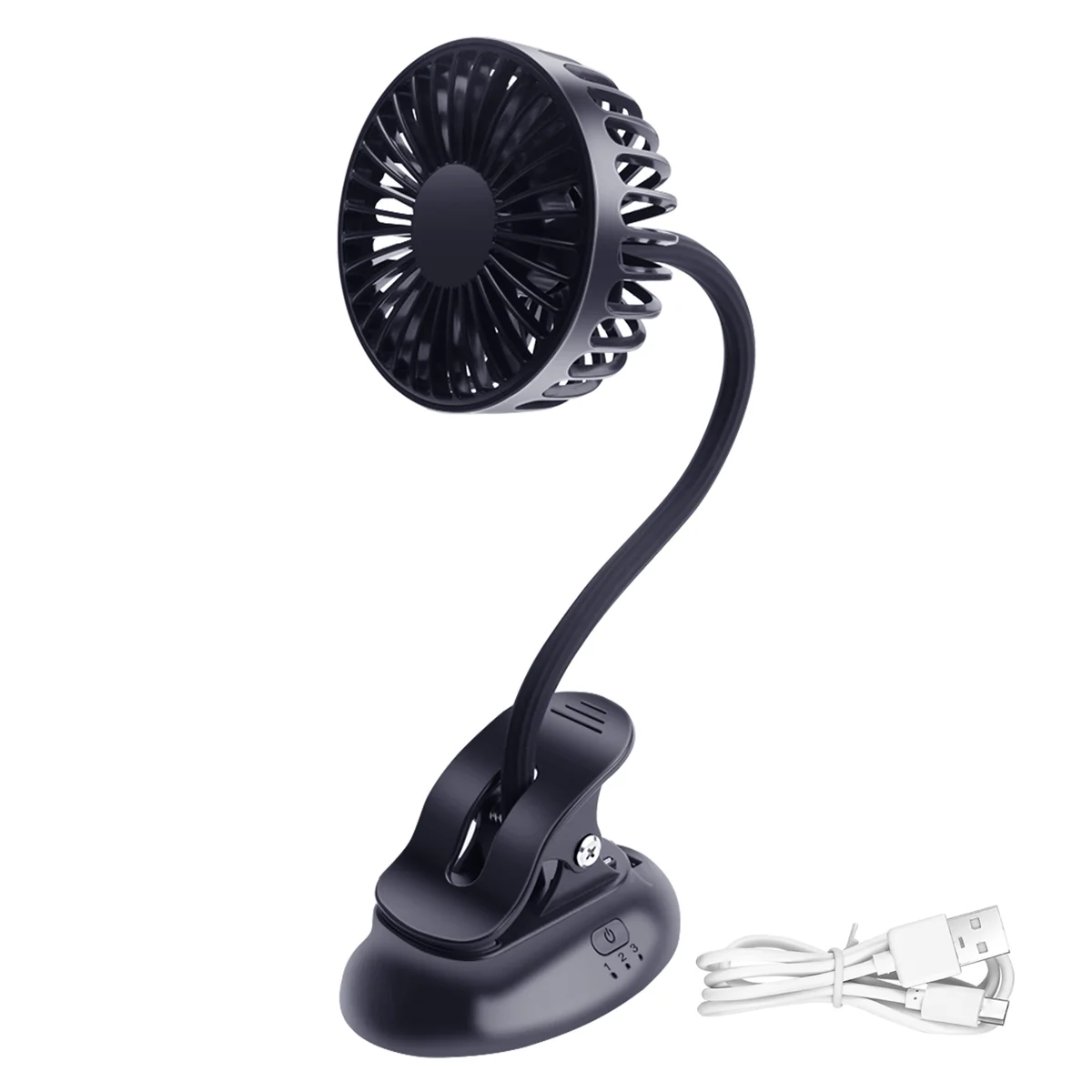 Mini ventilateur de poussette portable à clip, 3 réglages de vitesse, flexible, pliable, aste par USB, ventilateur de bureau silencieux à piles