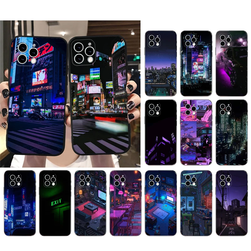 

Phone Case For iphone 17 Pro Max 17 Pro Air 16 15 14 13 Pro Max 15 16 Pro 15Plus Neon Night Vibes city street