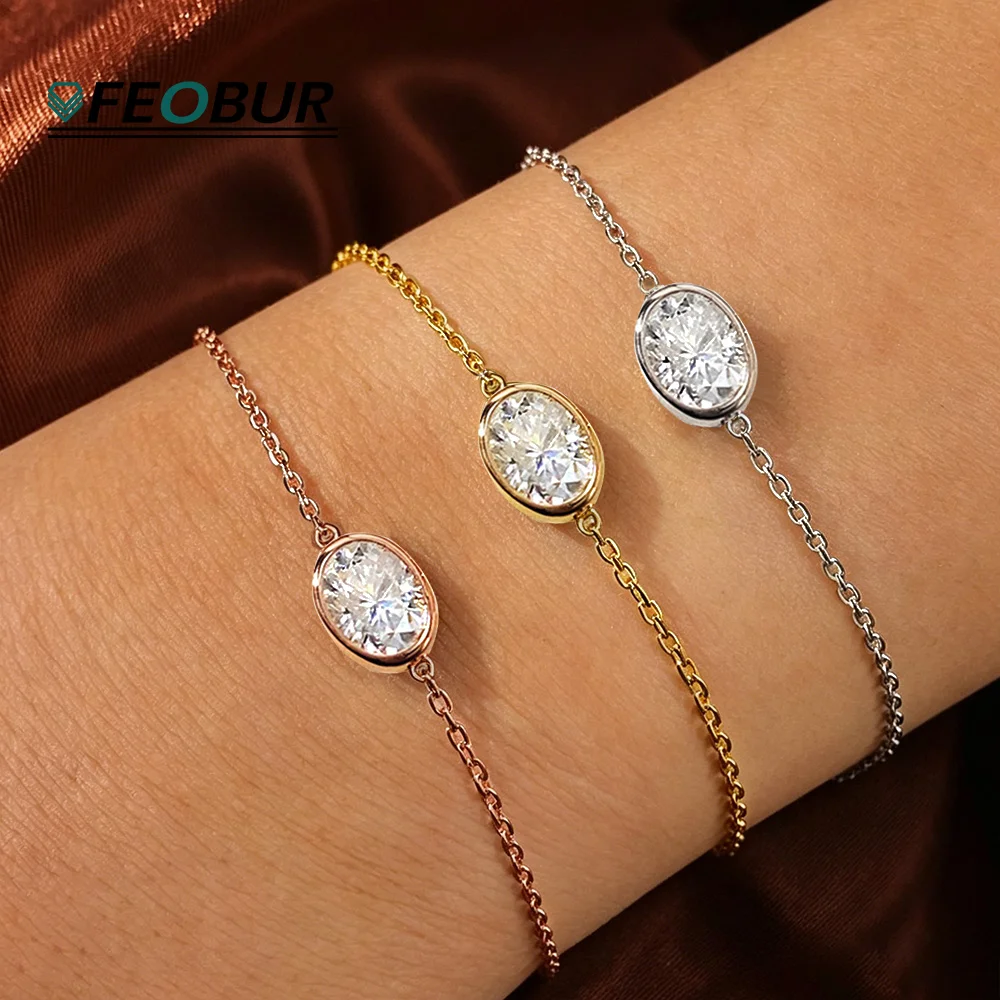 

Certified 1/2CT Bezel Moissanite Oval Bracelet for Women 925 Sterling Silver Solitaire Diamond Charm Hand Chain Dainty Jewelry