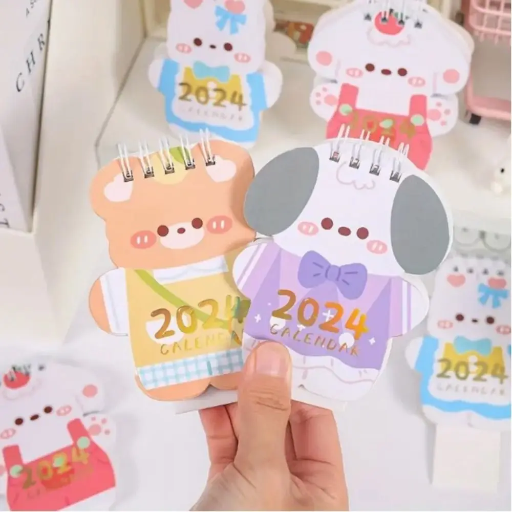 Cute Special-shaped Desk Calendar Cartoon Mini Mini Coil Calendar Triangular Folding Base Portable 2024 Desk Calendar Home