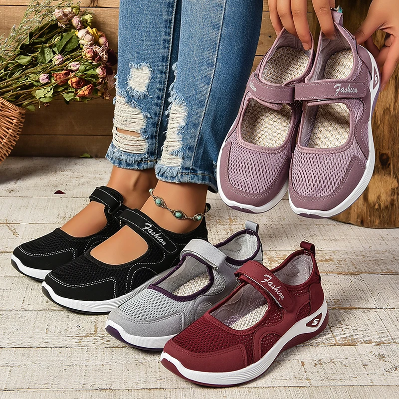 2024 Autumn Women Shoes Hook Loop Breathable Mesh Flat Sneakers Soft Comfortble Wear-resistant Mujer Running Shoes