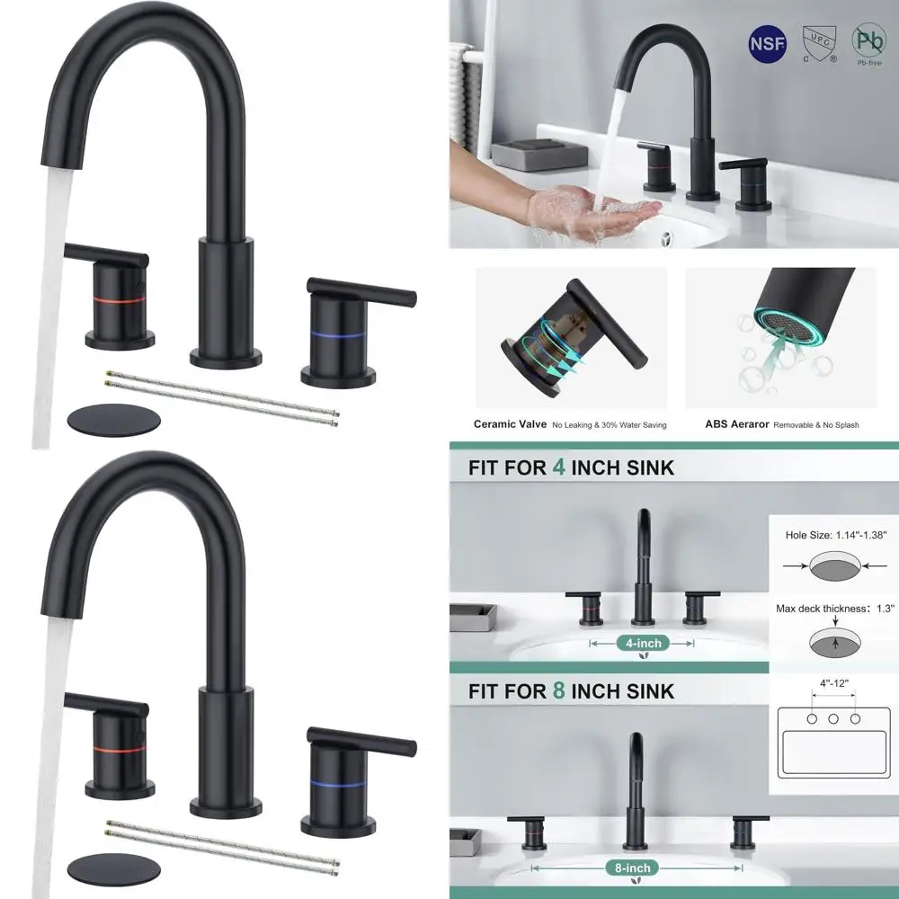 

8-дюймовый смеситель для раковины из нержавеющей стали с 3 отверстиями, сливным клапаном Pop-Up и водопроводной линией UPC