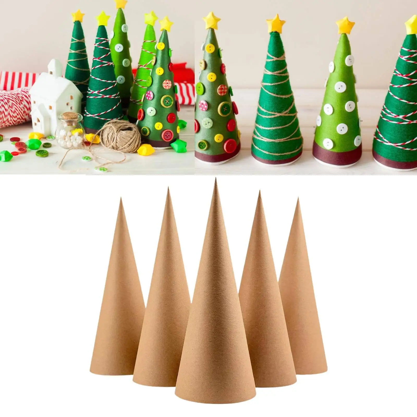 5x Paper Taper Cones Christmas Tree Decoration DIY Xmas Topper Open Bottom for Crafting for Decorating Painting Scrapbooking