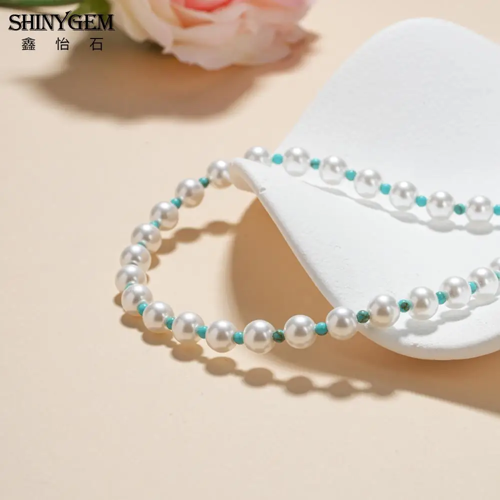 

SHINYGEM White Imitation Pearl Necklace Women Fashionable Extender Choker Jewelry Daily Party Tone Combination Luxury Necklace