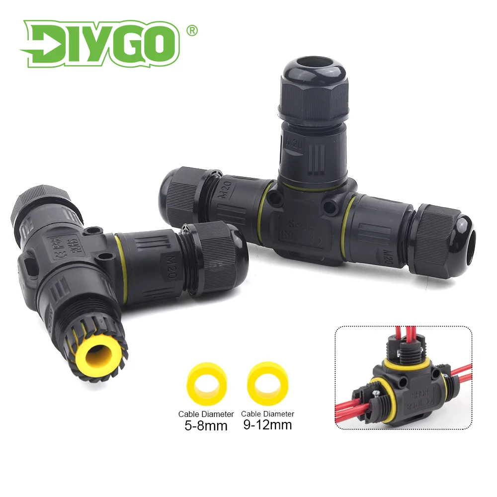 

IP68 Waterproof M20T 3 Way 2/3 Core T-type Electrical Screw Wiring Terminal Junction Box Outdoor Rainproof Wire Cable Connector