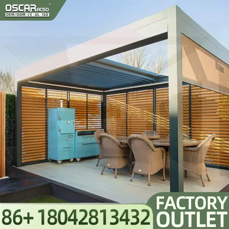 10x10 13x10 13x13 20x13 Ft Modern Outdoor Aluminum Louvered  Cover Luxury Automatic Motorized Patio  for Garden Pergola