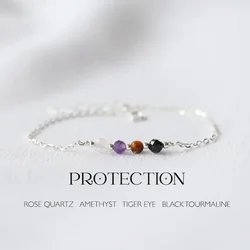 Rose quartz, amethyst, tiger eye stone, and black tourmaline 4mm crystal bead bracelet
