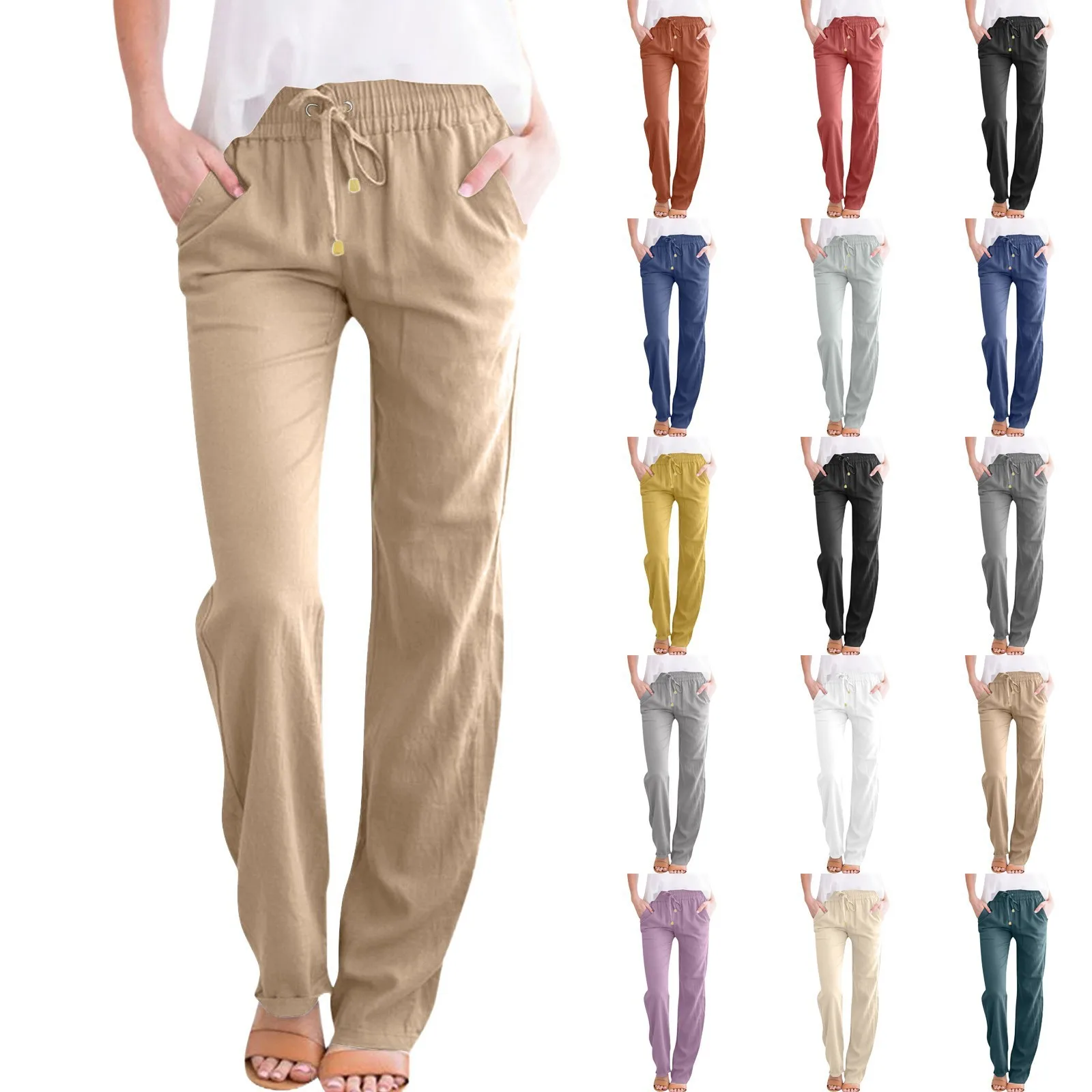 

Women's Baggy Pants Loose Fit Trousers Drawstring Waist Mid Rise Wide Leg Pants Full Length Solid Color Casual Pants For Woman