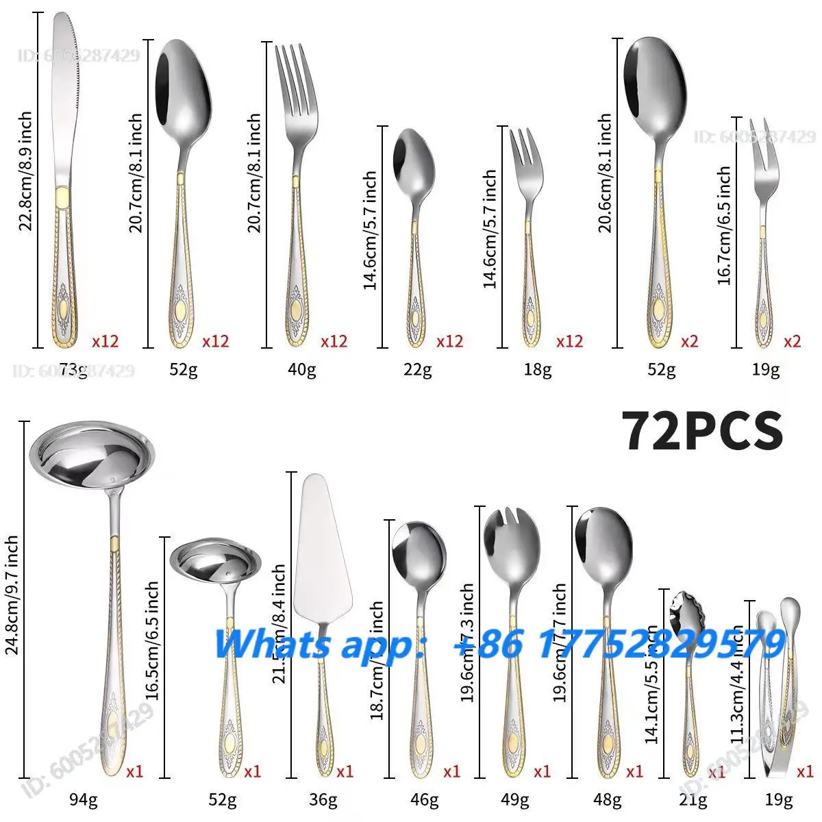 84 Piece Western Tableware Set Gold-Plated Stainless Steel Cutlery Knife Fork Spoon Gift Box Wooden Box