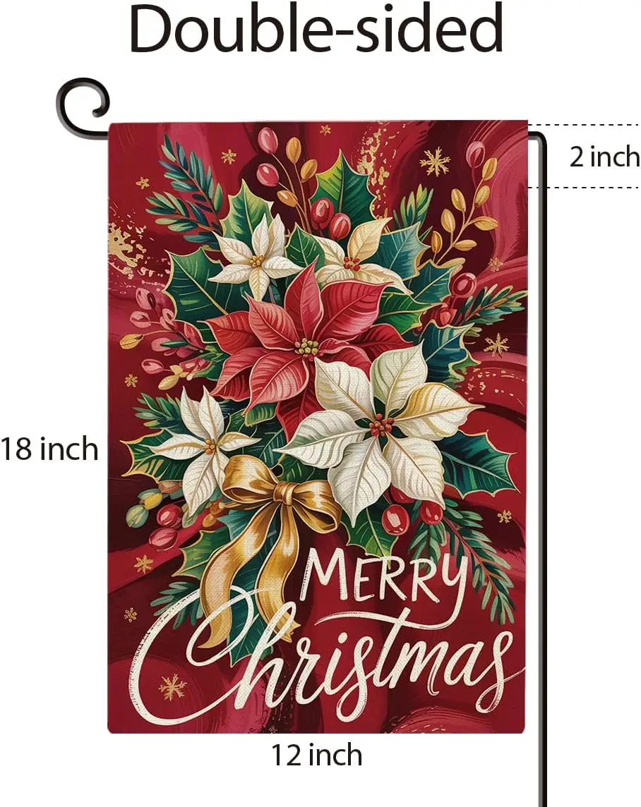 Floral Merry Christmas Garden Flag Double Sided Xmas Flowers Winter Holiday Yard Flag Seasonal Christmas Outdoor Decoration  yyi