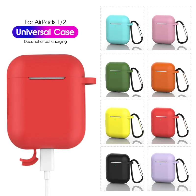 Shockproof Earphone Cover For Apple Airpods 1/2 Wireless Headphone Cover For Air pods 2 1 Case Box Bags Silicone Funda With Hook