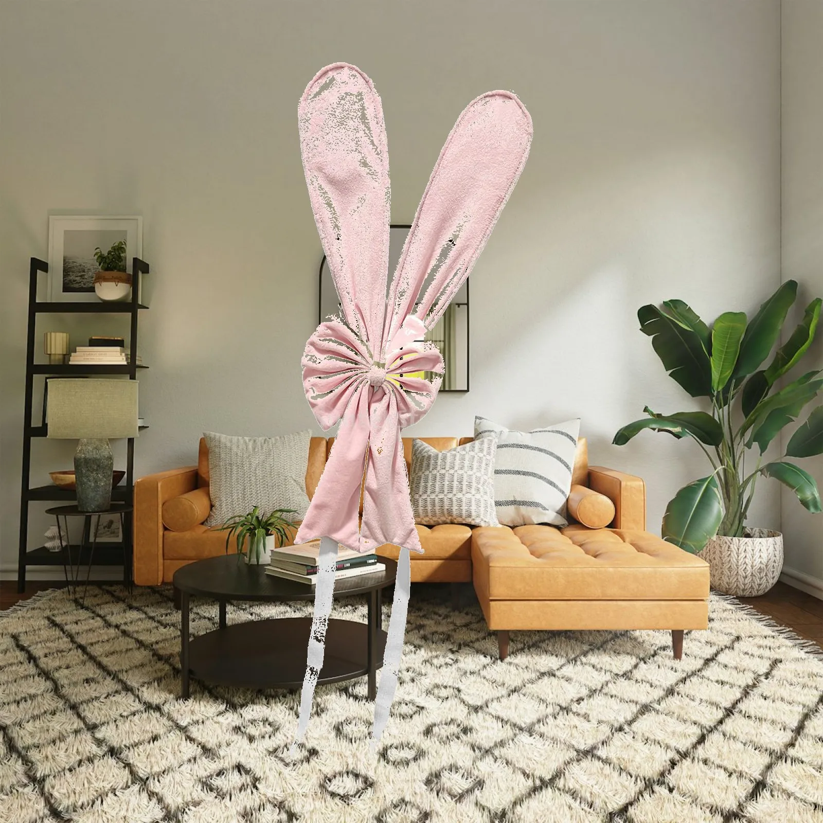 Pink Bunny Ear Dining Chair Back Slipcover Holiday Decoration for Easter Festival Gathering