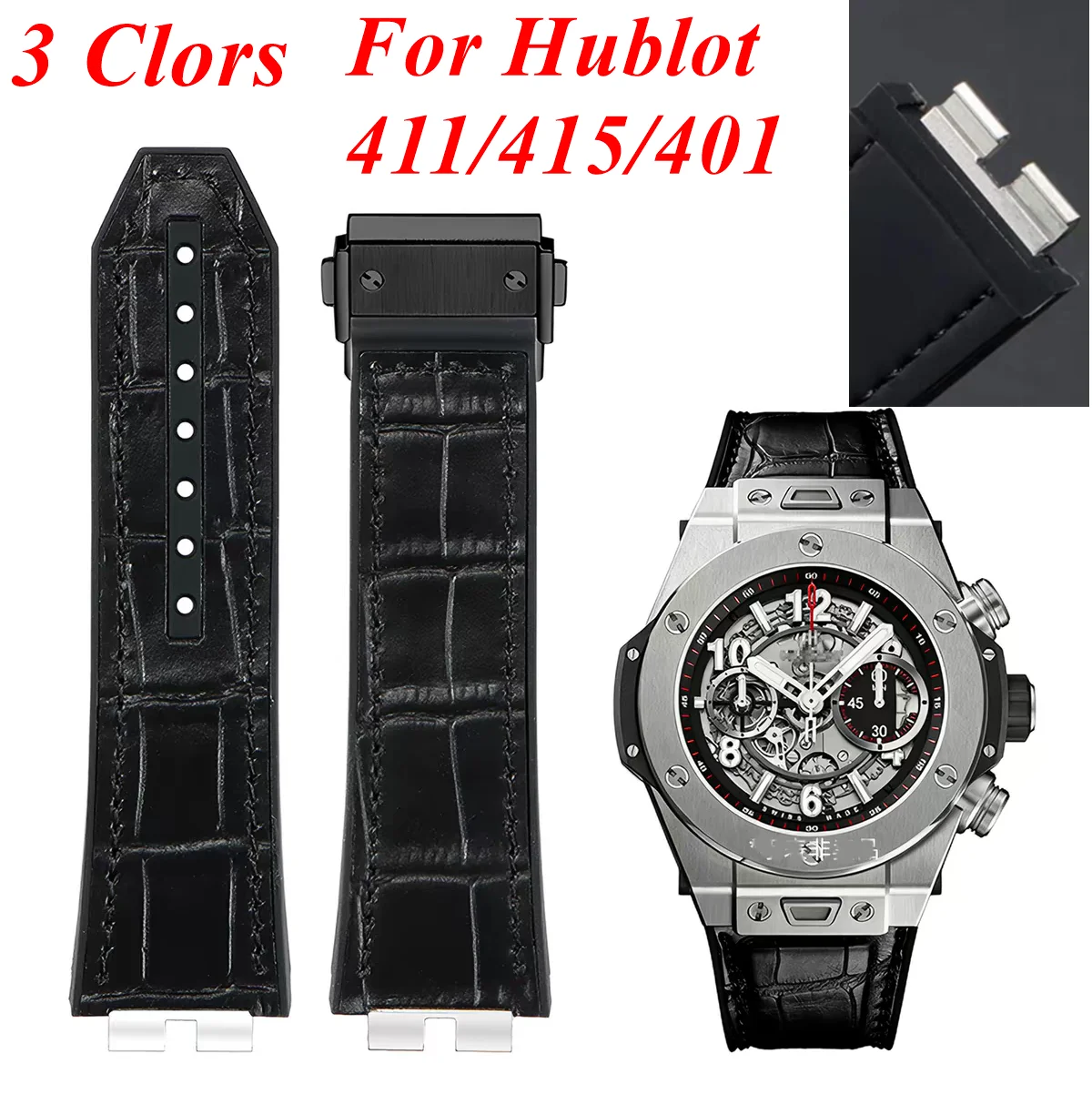 Leather Rubber Watch Strap For Hublot BIG BANG 411/401/415 Curved 17mm X 27mm Man Silicone Band Replacement Accessory Bracelet