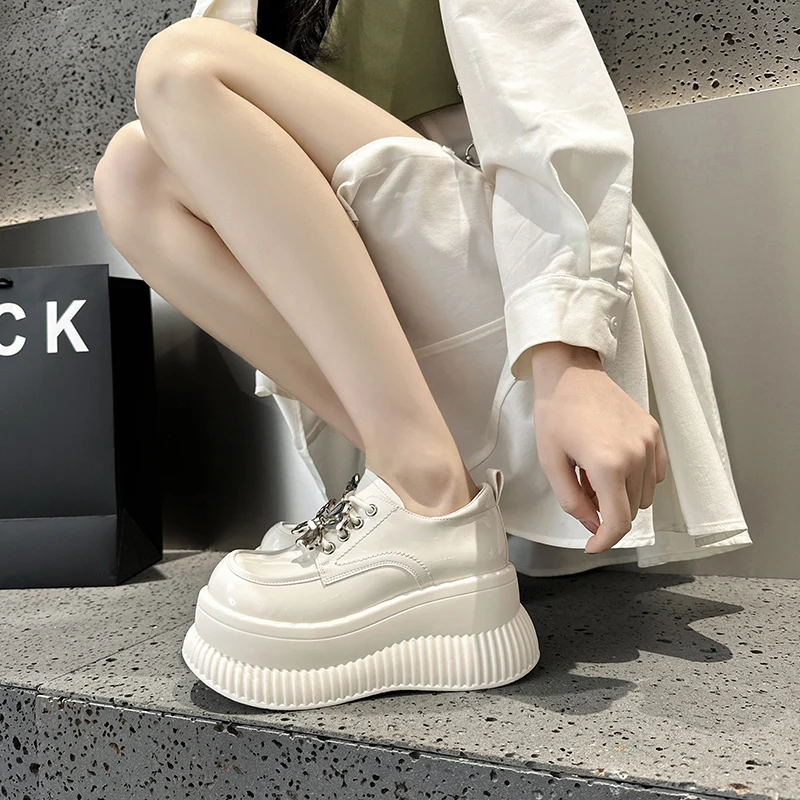AUTUSPIN bardzo wysokie damskie mokasyny na platformie koronka na co dzień płaskie buty damskie skóra z mikrofibry oksfordy Zapatillas Mujer