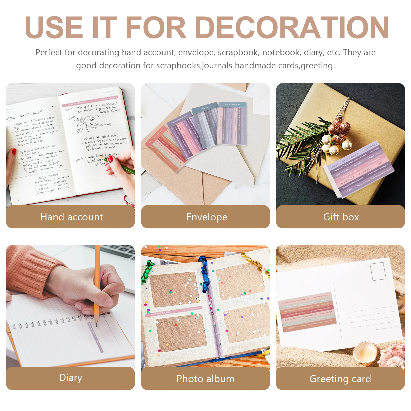 

4 Bag Inspirational Words Stickers Adhesive English Sayings for Journal Hand Account Gift Wrapping Retro Craft