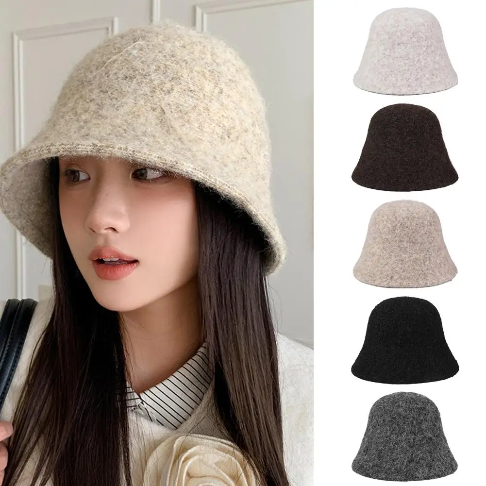 

2026 new Autumn Winter Wool Bucket Hat Women Fashion Vintage Fisherman Hats Versatile Cap Spring Felt Hat 5 Colors Foldable Hat
