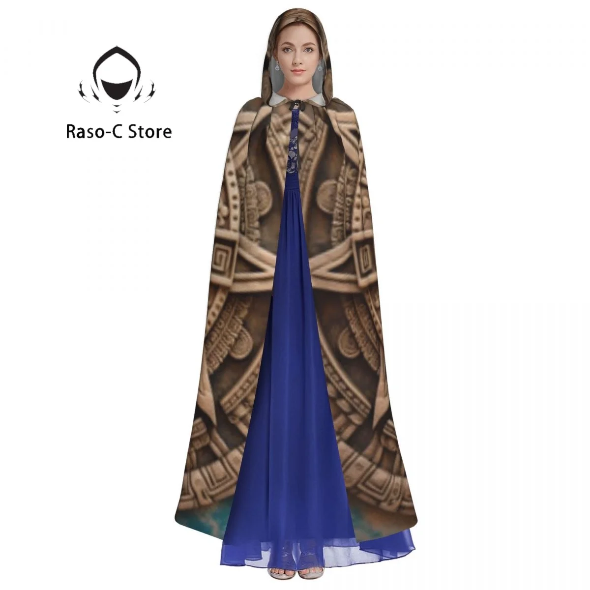 Long Cape Cloak Ancient Aztec Mayan Calendar Hooded Cloak Coat Autumn Hoodies