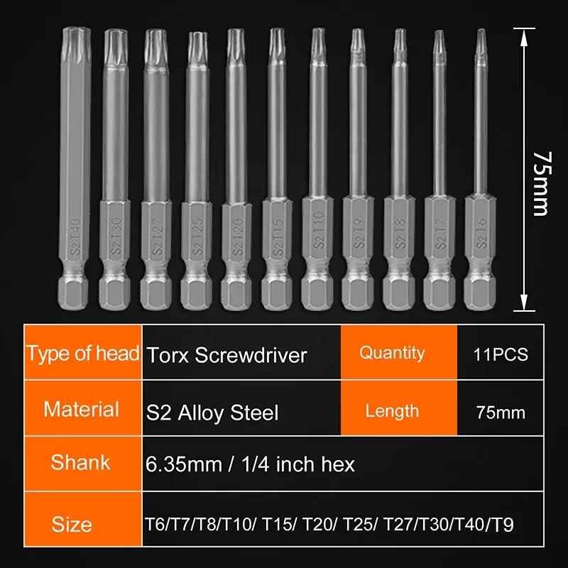 High Quality S2 Steel Torx Head Screwdriver Bit Set Magnetic Tip Security Torx Bit Torx Head Drill Bit with Hole