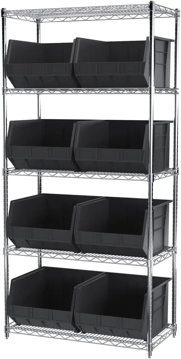 30270 AkroBins Plastic Hanging Stackable Storage Organizer Bin, 18-Inch x 16-Inch x 11-Inch, Black, 3-Pack