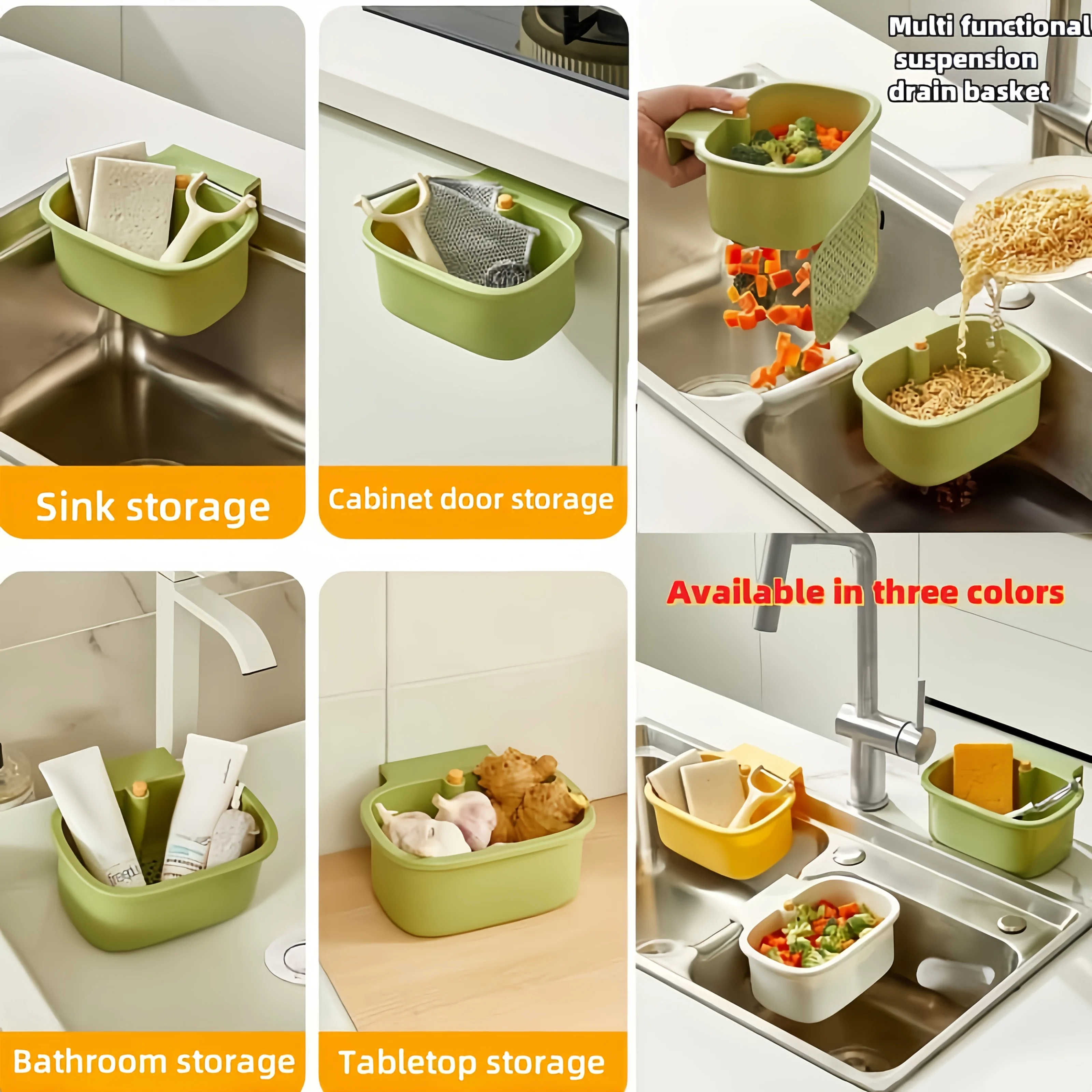 Kitchen Sink Drain Basket with Press-Open Bottom, Hanging Food Waste Filter Bin, No-Mess Residue Strainer for RV Apartment